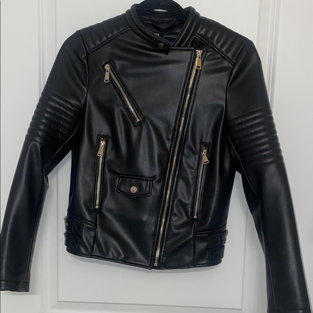 Zara Black Leather Moto Jacket